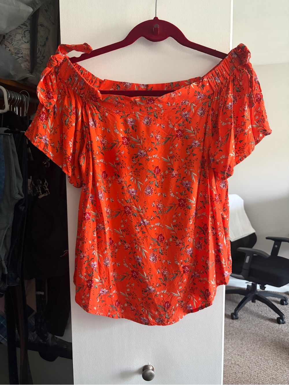 Women’s Orange Floral Sleeved Blouse